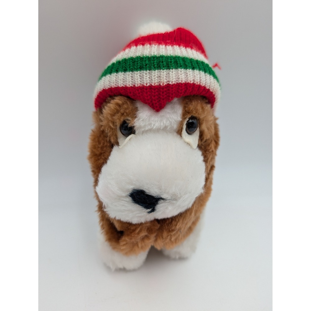 Daekor Dog Brown White 1983 Vintage Plush Basset Hound Christmas Knit Hat